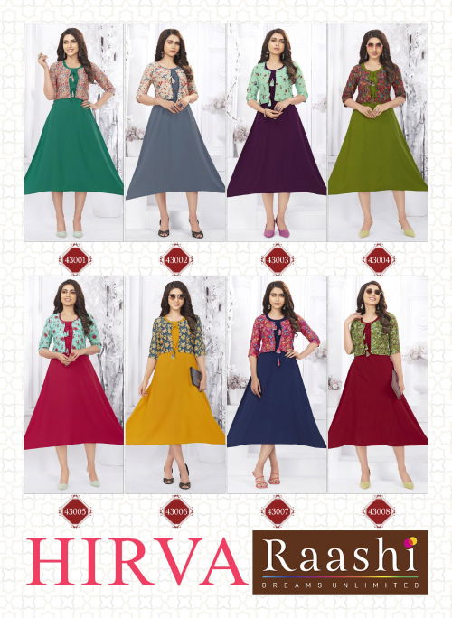 Raashi Hirva Designer Fancy Ethnic Wear Crepe Silk Anarkali Kurti Collection